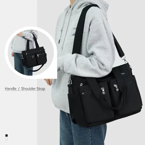 CALUOMATT Tote Bag for Women Canvas Tote Bags Handbags for Women Crossbody Bag with Multiple Pockets Black
