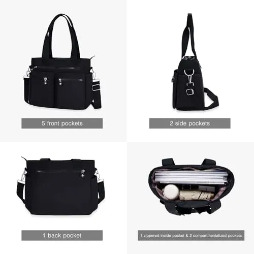 CALUOMATT Tote Bag for Women Canvas Tote Bags Handbags for Women Crossbody Bag with Multiple Pockets Black