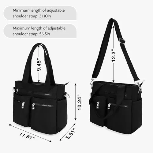 CALUOMATT Tote Bag for Women Canvas Tote Bags Handbags for Women Crossbody Bag with Multiple Pockets Black
