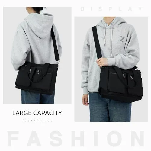 CALUOMATT Tote Bag for Women Canvas Tote Bags Handbags for Women Crossbody Bag with Multiple Pockets Black