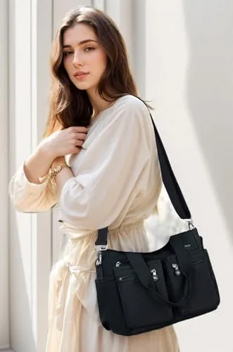 CALUOMATT Tote Bag for Women Canvas Tote Bags Handbags for Women Crossbody Bag with Multiple Pockets Black