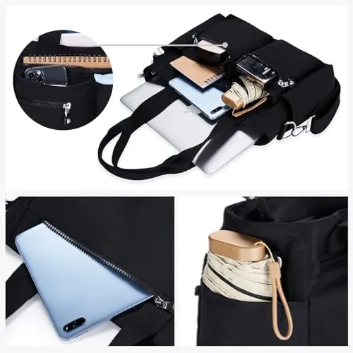 CALUOMATT Tote Bag for Women Canvas Tote Bags Handbags for Women Crossbody Bag with Multiple Pockets Black